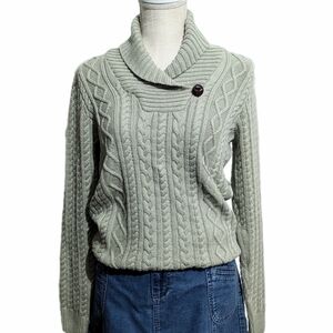 Cozy Cable knit Sweater Green Cable Knit Sweater Croft & Barrow Sweater Shawl